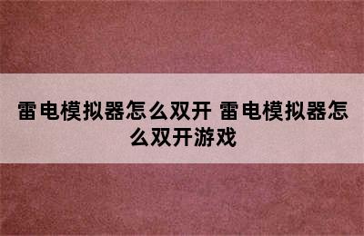 雷电模拟器怎么双开 雷电模拟器怎么双开游戏